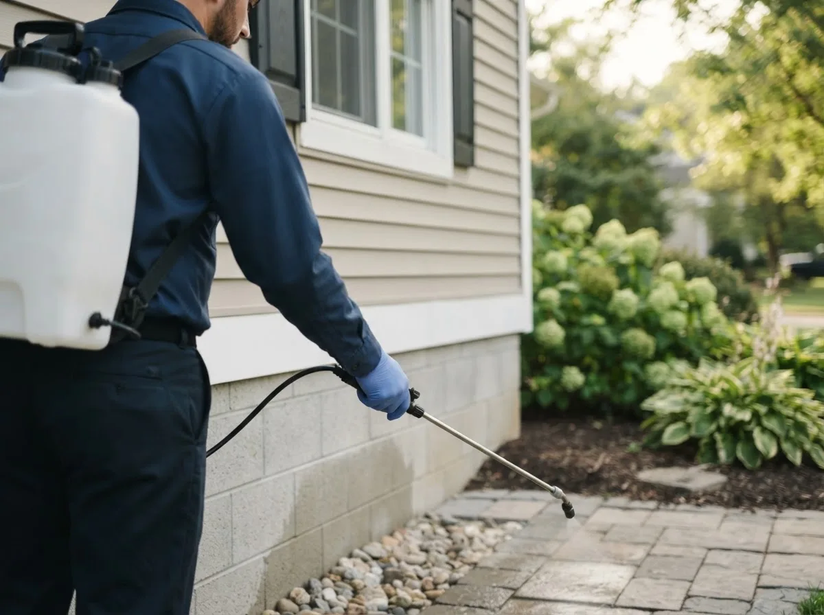 Pest control technician inspecting a home in Picabo, ID